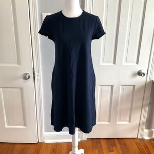J. McLaughlin Womens Small Navy Blue Knit Swing Dress Cap Short Sleeve Pockets